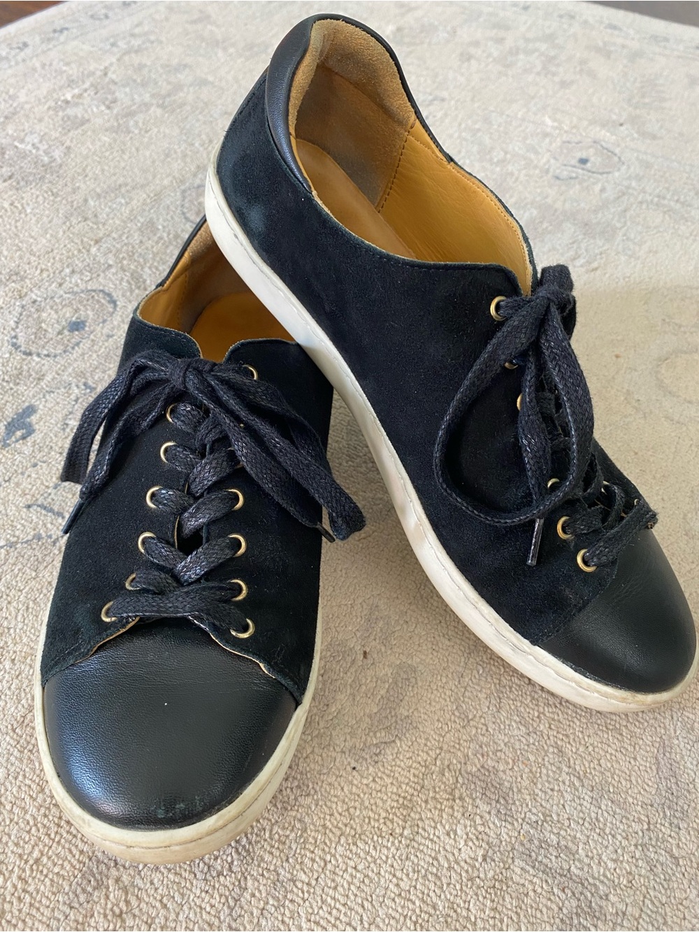 Sezane Jack Sneakers Leather Suede Black Gold FR 39 US 8 Classic Quiet Luxury